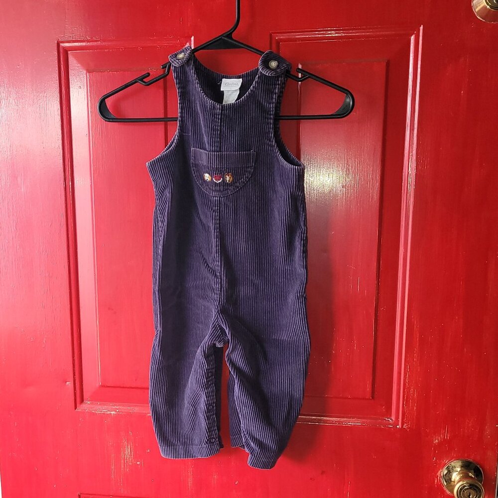 Carter's Purple Corduroy Overalls Embroidered Dog, Fox, and Horse Head Sz 18-24m